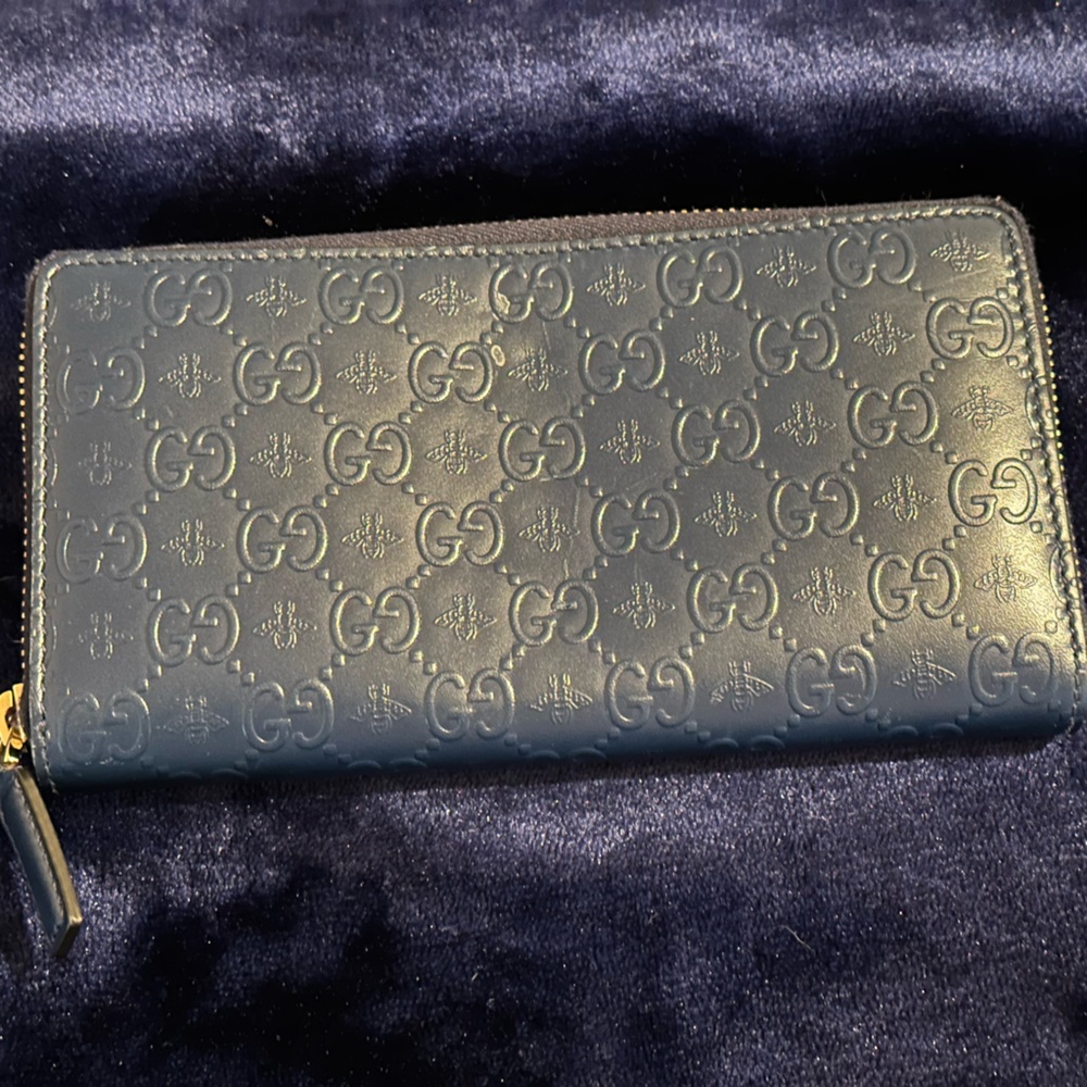 NAVY GG GUCCI GUCCISSIMA LONG ZIPPER WALLET